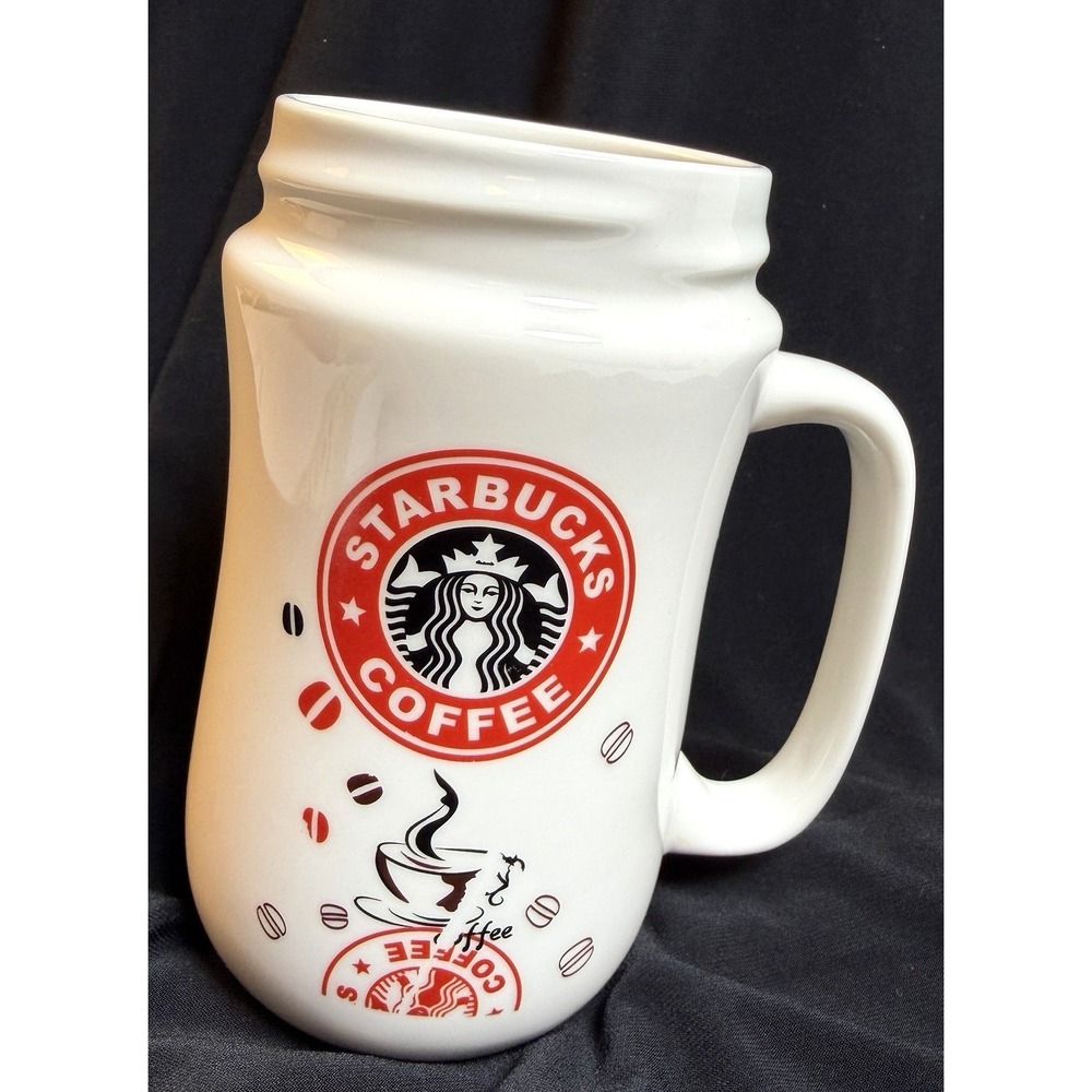 Starbucks Coffee Travel Mug Tumbler Ceramic White Red Logo NO LID